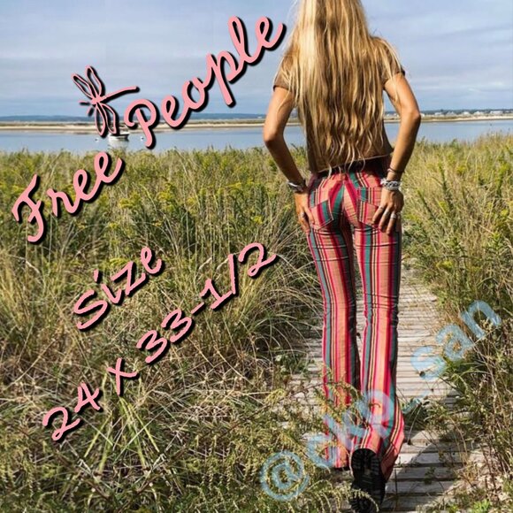 Rare Free People Pull On Corduroy Printed Flares Sz 24 - Picture 1 of 14